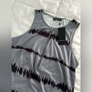 Sheilay Grey Blank Tie Dye Striped Tank